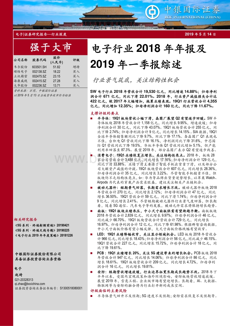 电子行业2018年年报及2019年一季报综述.pdf_第1页