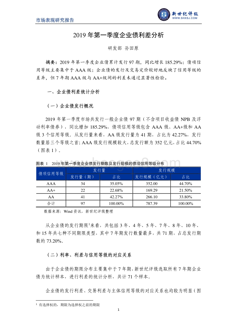 2019年第一季度企业债利差分析.pdf_第1页