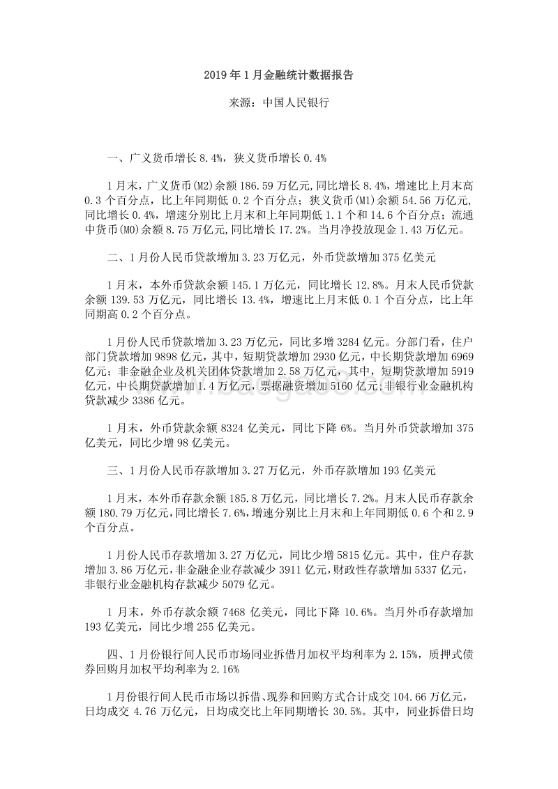 2019年1月金融统计数据报告.pdf_第1页