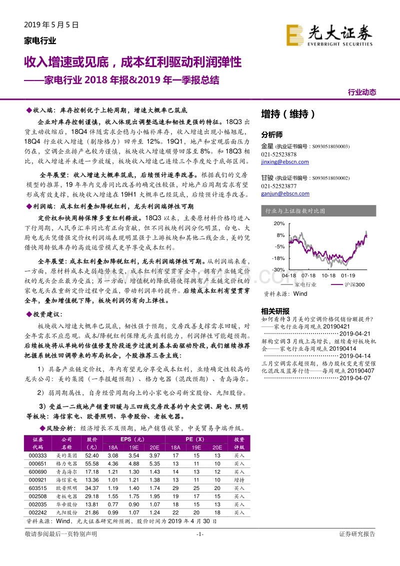 家电行业2018年报&2019年一季报总结.pdf_第1页