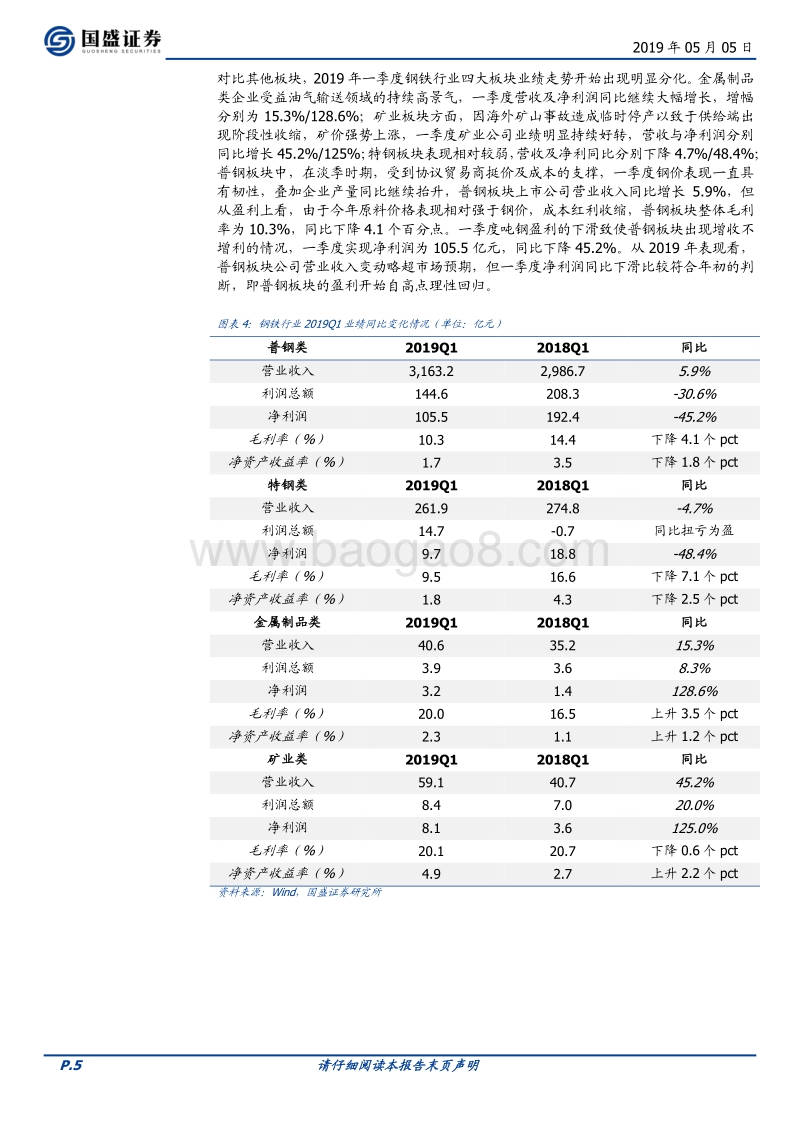 钢铁行业深度：成本红利收缩，2019Q1普钢板块增收不增利.pdf_第5页