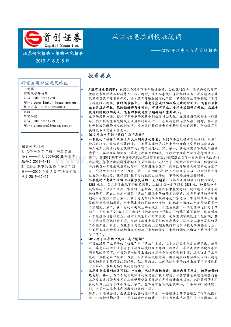 2019年度中期投资策略报告：从快涨急跌到慢涨缓调.pdf_第1页