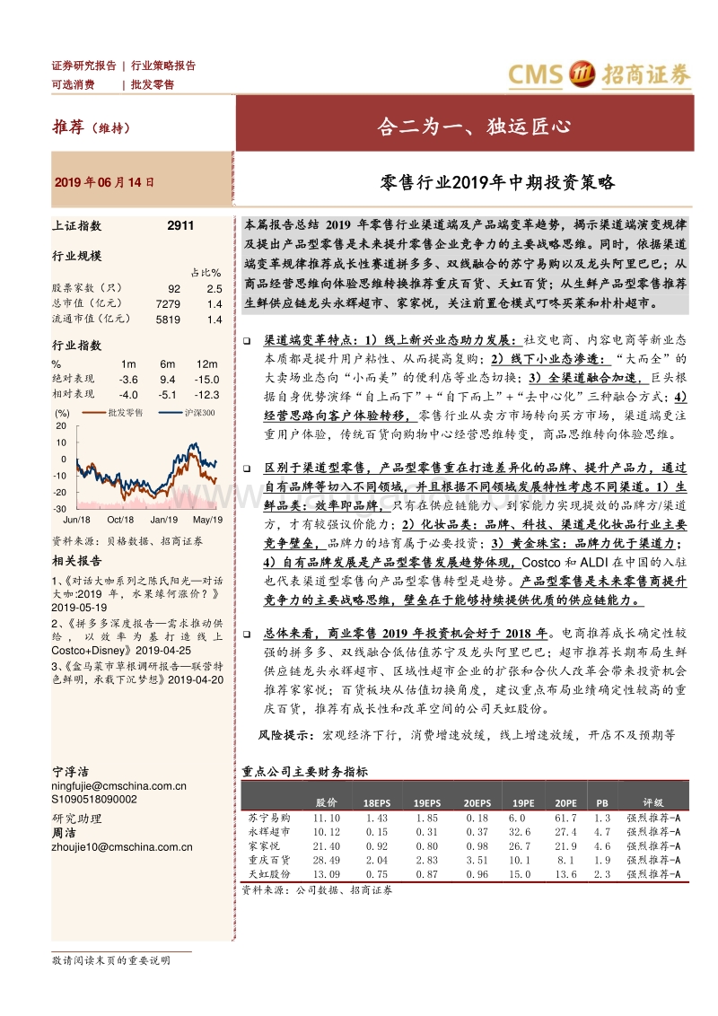 零售行业2019年中期投资策略：合二为一、独运匠心.pdf_第1页