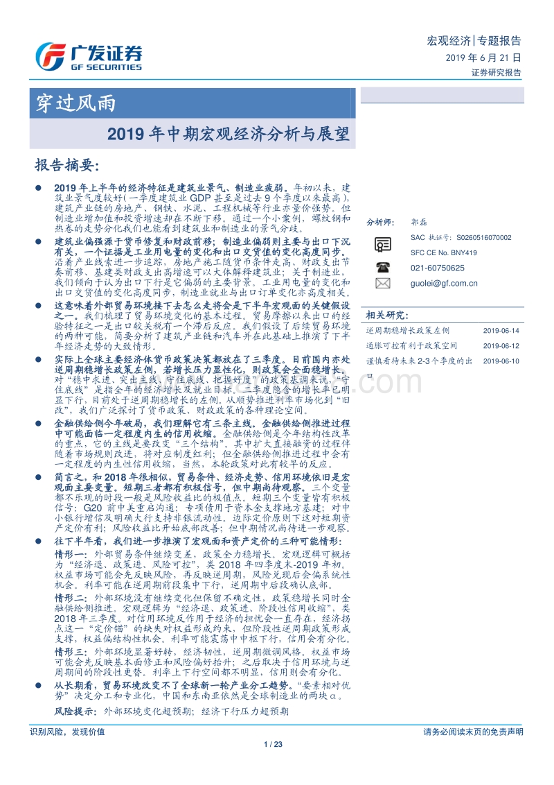 2019年中期宏观经济分析与展望：穿过风雨.pdf_第1页