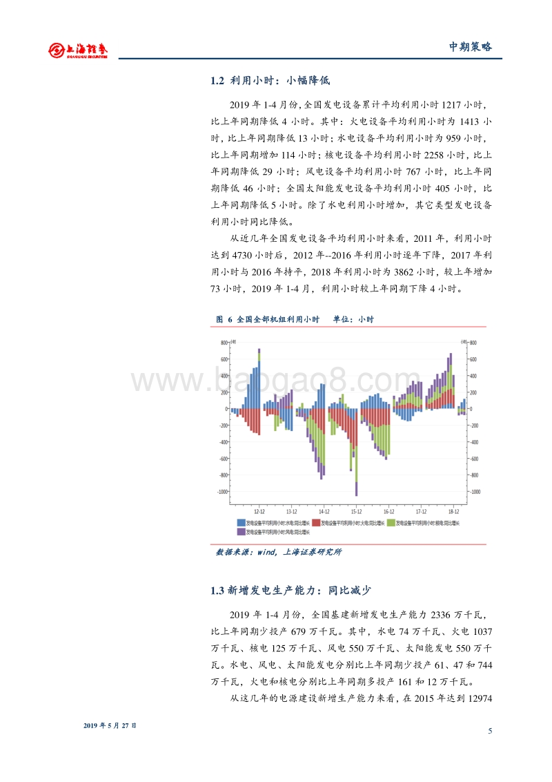 2019年中期电力行业投资策略：发电量增速回落，利用小时微降.pdf_第5页