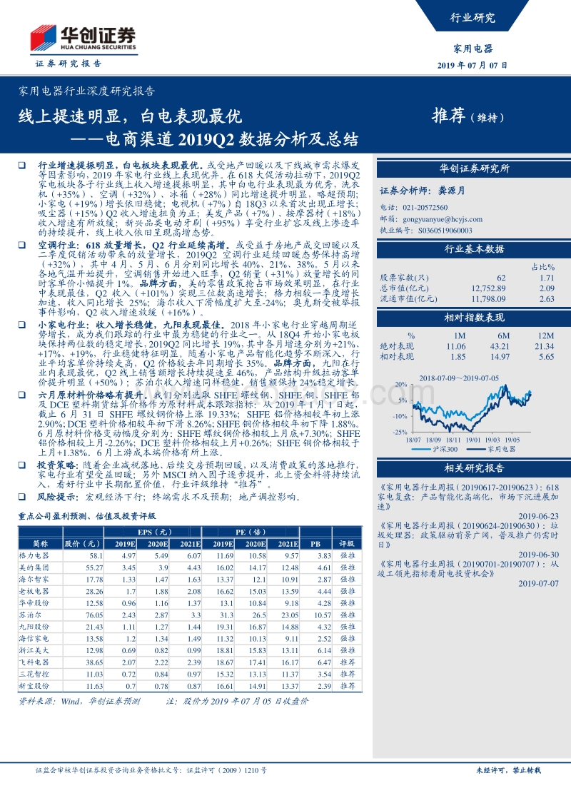 家用电器行业深度研究报告：电商渠道2019Q2数据分析及总结.pdf_第1页