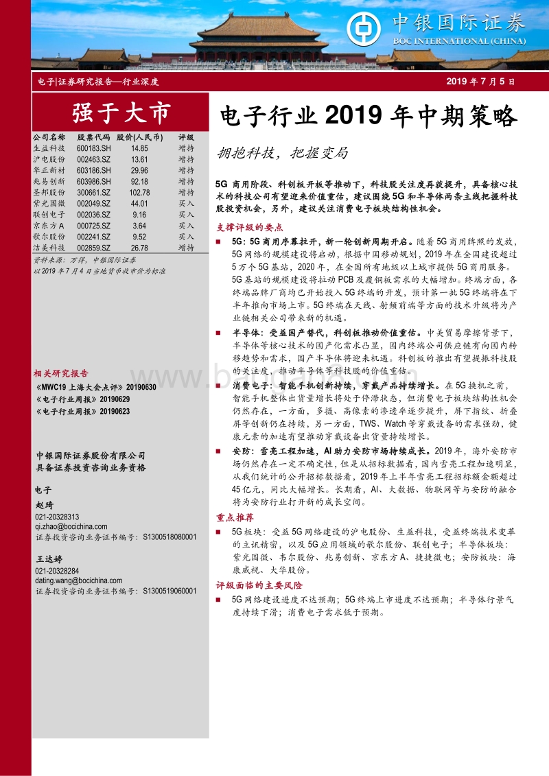电子行业2019年中期策略：拥抱科技，把握变局.pdf_第1页