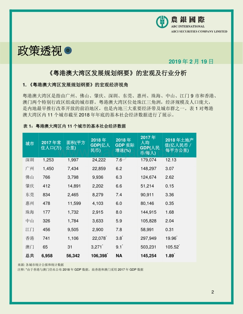《粤港澳大湾区发展规划纲要》的宏观及行业分析.pdf_第2页