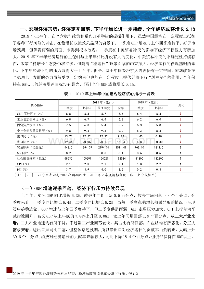 2019年上半年宏观经济形势分析与展望.pdf_第2页