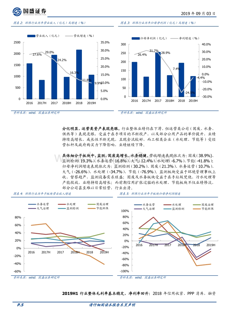 环保2019年中报总结：下滑企稳，运营类资产表现出众.pdf_第5页