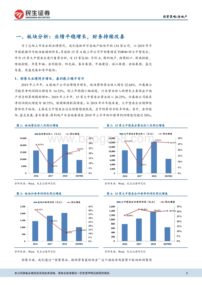 房地产板块2019年半年报总结及展望：业绩高增财务改善，估值仍处低位.pdf_第3页