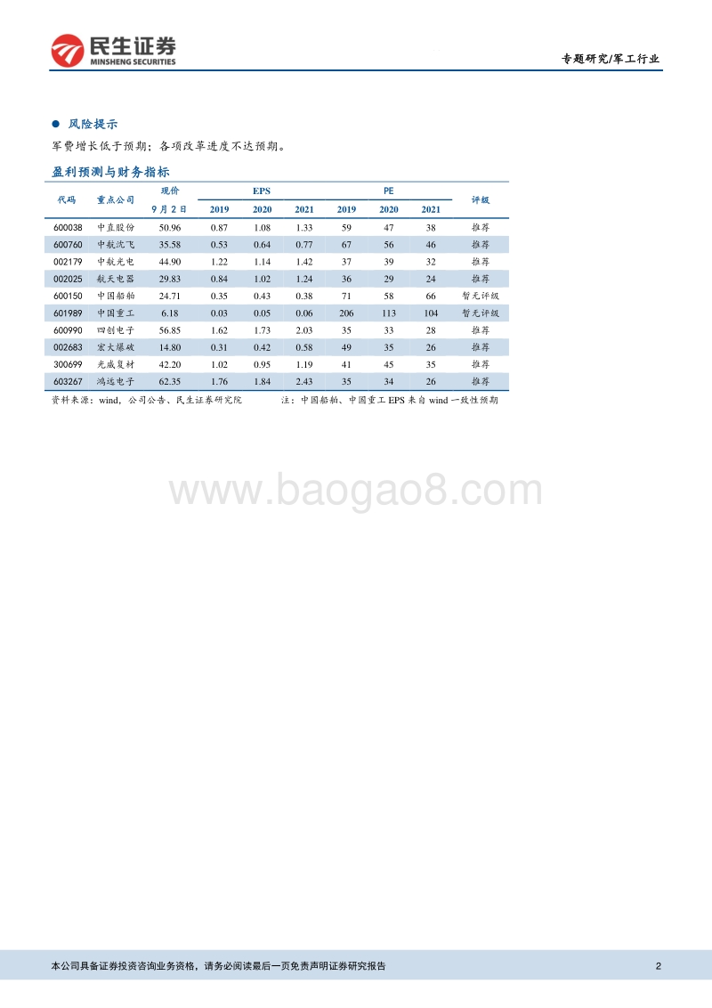 军工行业2019年中报综述：业绩持续向好，军工景气度提升.pdf_第2页