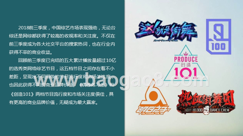 2018-2019前三季度选秀类网络综艺节目商业品牌价值分析报告.pptx_第3页