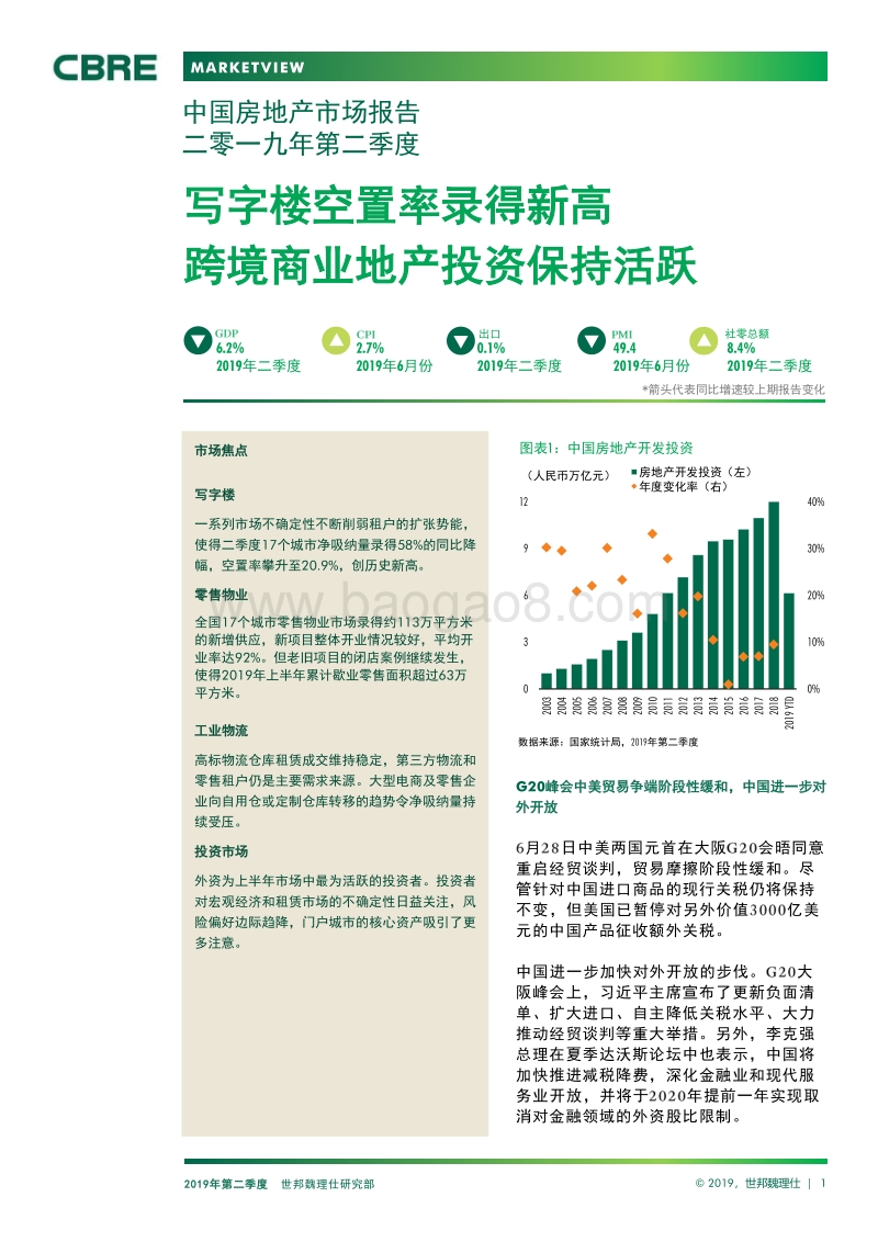 写字楼空置率录得新高：2019Q2中国房地产市场报告.pdf_第1页