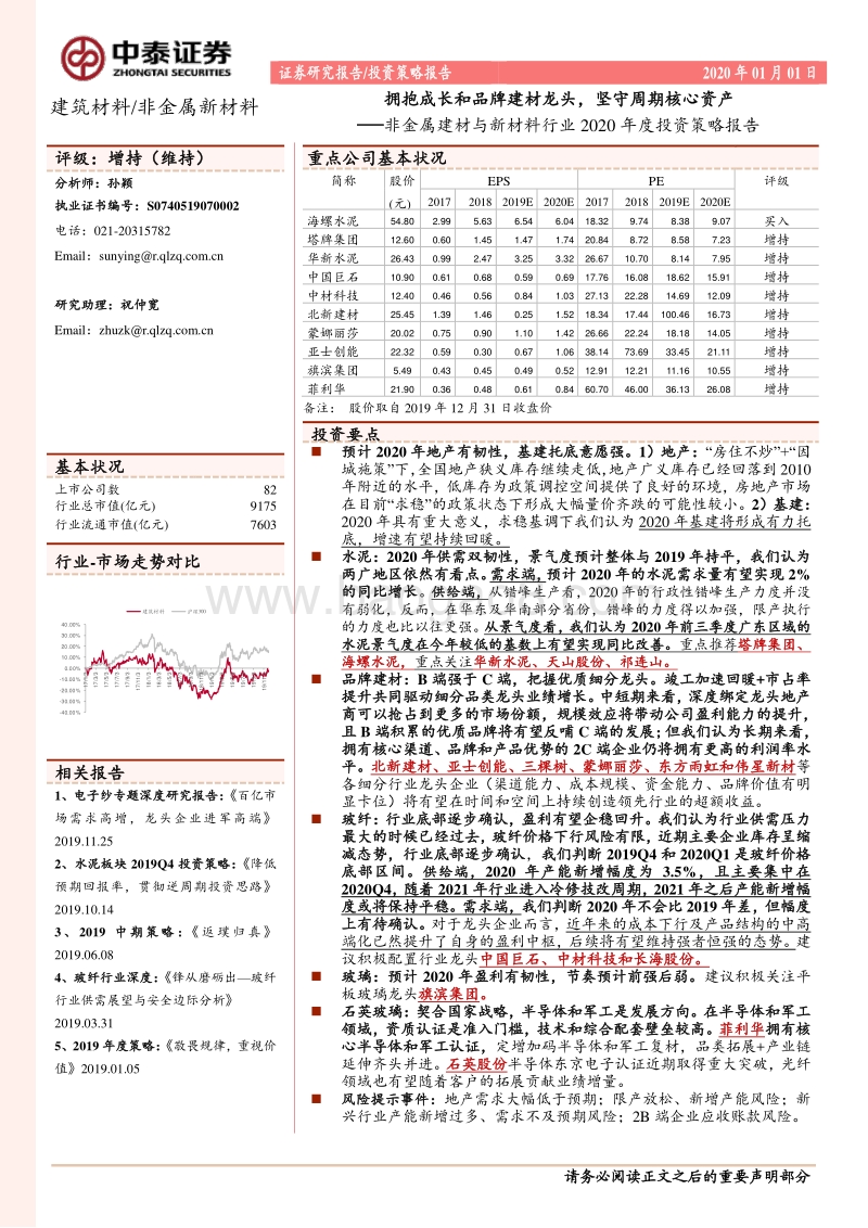 非金属建材与新材料行业2020年度投资策略报告：拥抱成长和品牌建材龙头，坚守周期核心资产.pdf_第1页