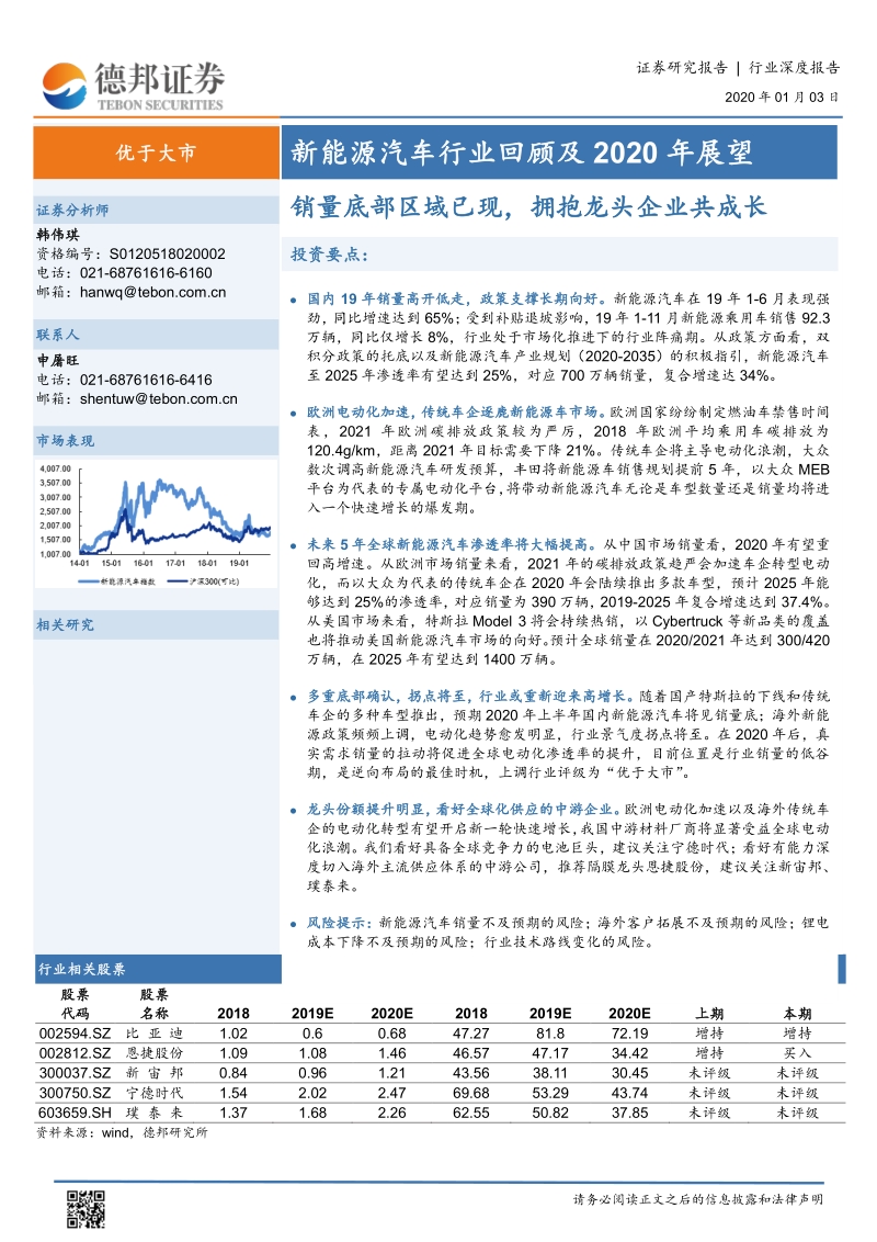 新能源汽车行业回顾及2020年展望：销量底部区域已现，拥抱龙头企业共成长.pdf_第1页