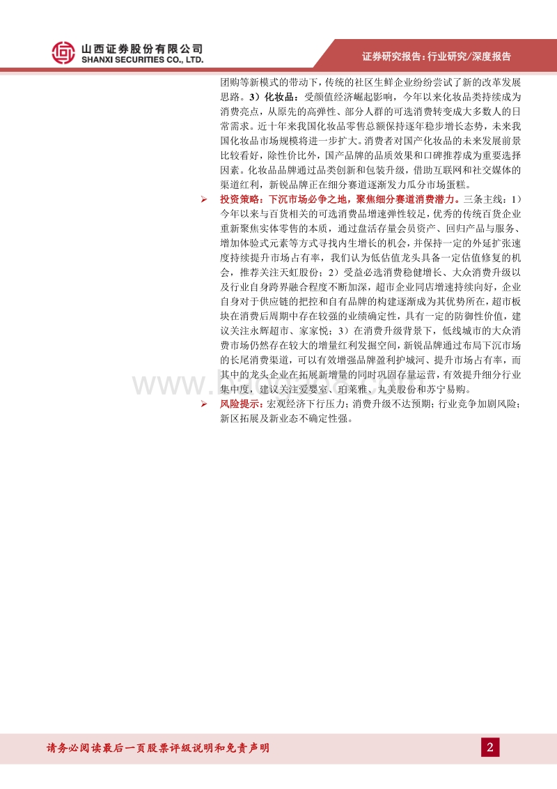 零售行业2020年年度投资策略：下沉市场必争之地，聚焦细分赛道消费潜力(1).pdf_第2页