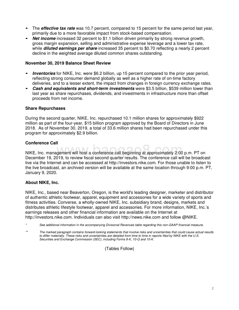耐克2020财年第二季度财报.pdf_第2页