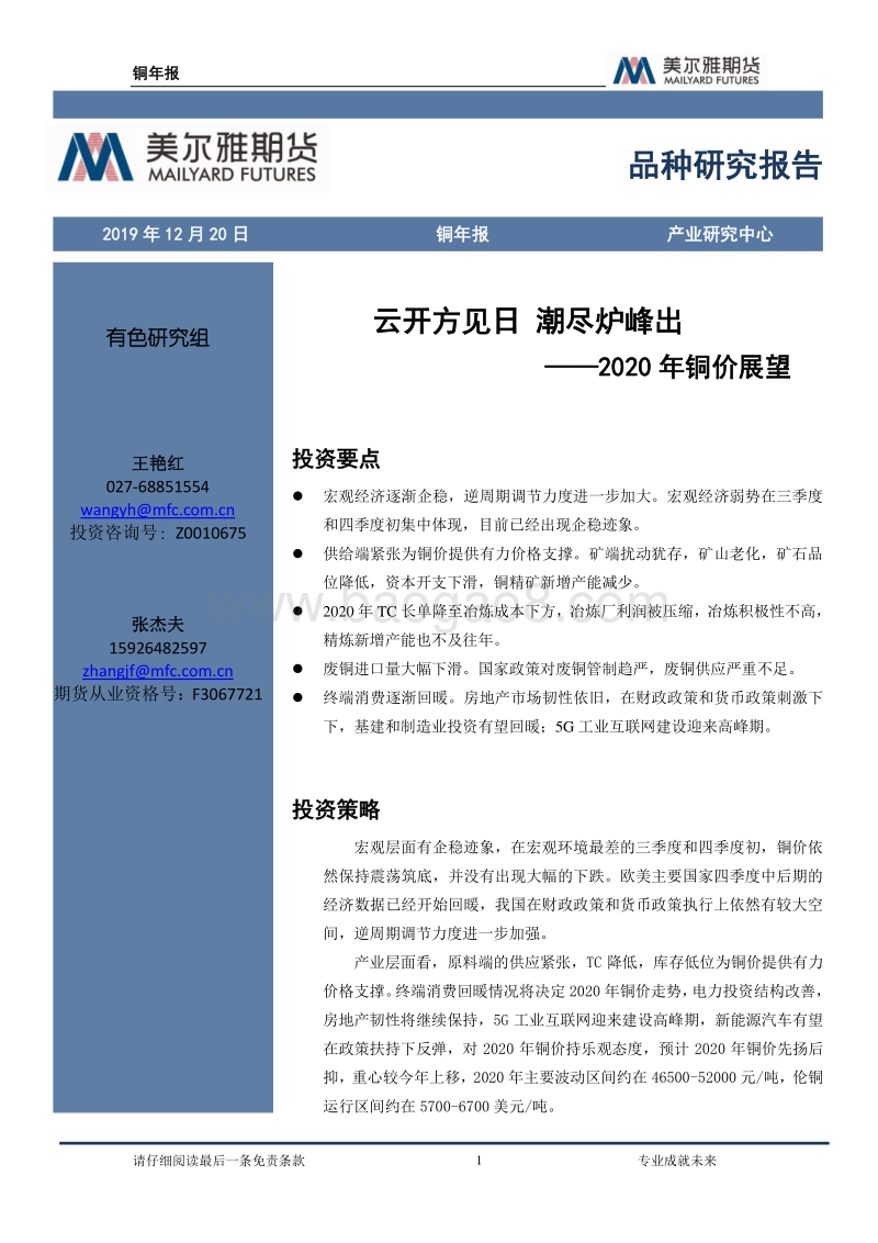 2020年铜价展望：云开方见日，潮尽炉峰出.pdf_第1页