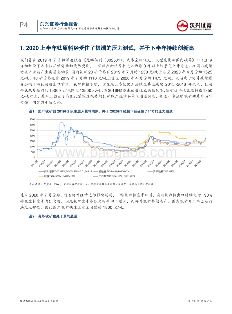钛白粉行业研究跟踪框架之四：从钛原料涨价理解本轮钛白粉行情.pdf_第4页