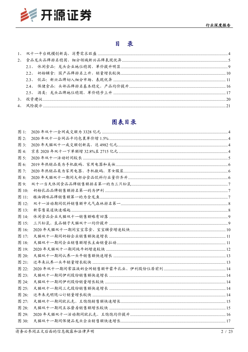 食品饮料行业深度报告：双十一电商渠道分析：龙头优势稳固，细分领域新品牌异军突起.pdf_第2页