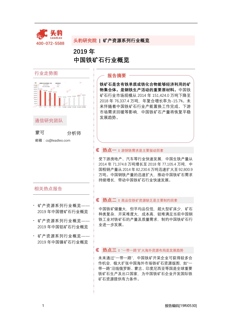 2019年中国铁矿石行业概览.pdf_第1页