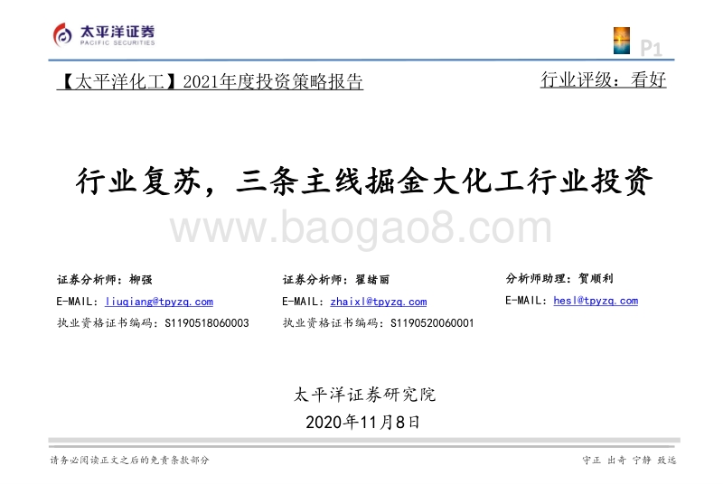 化工2021年度投资策略报告：行业复苏，三条主线掘金大化工行业投资.pdf_第1页