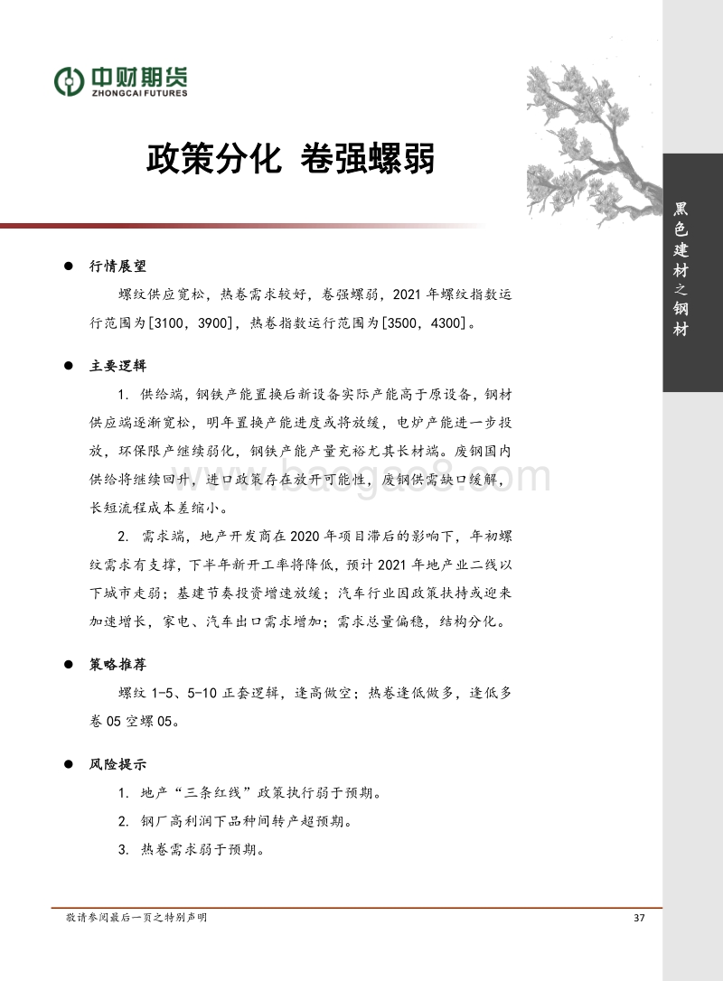 2021年钢材投资策略年报：政策分化，卷强螺弱.pdf_第1页