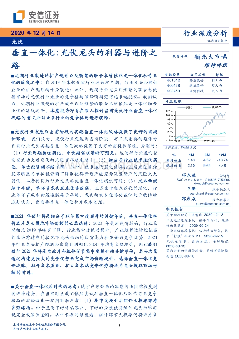 光伏垂直一体化：光伏龙头的利器与进阶之路.pdf_第1页