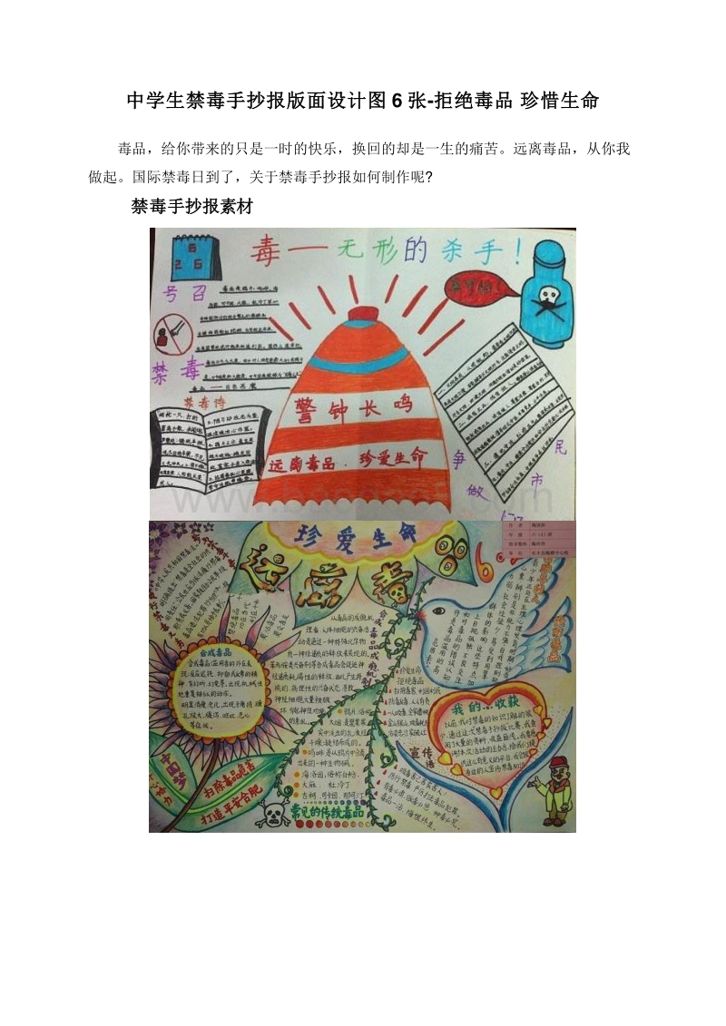 中学生禁毒手抄报版面设计图6张-拒绝毒品珍惜生命.doc_第1页