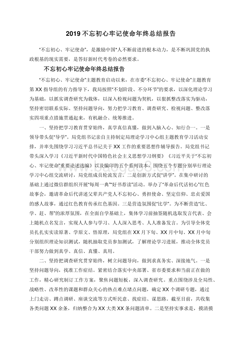 2019不忘初心牢记使命年终总结报告.doc_第1页