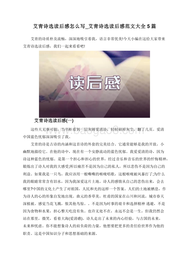 艾青诗选读后感怎么写_艾青诗选读后感范文大全5篇.doc_第1页