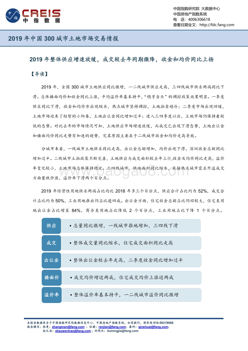 2019年中国300城市土地市场交易情报.pdf_第1页