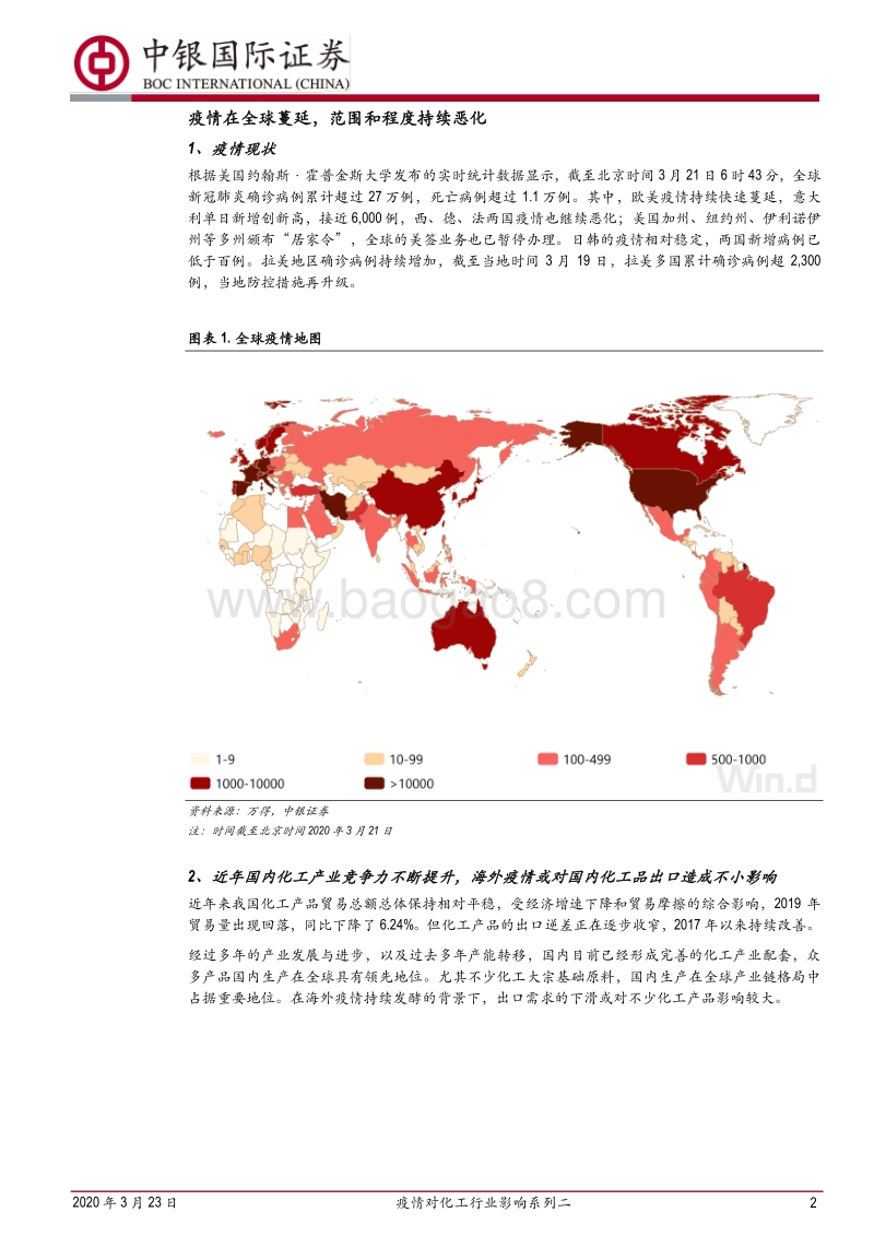 疫情对化工行业影响系列二：疫情全球蔓延，或对化工品出口造成不小影响.pdf_第2页