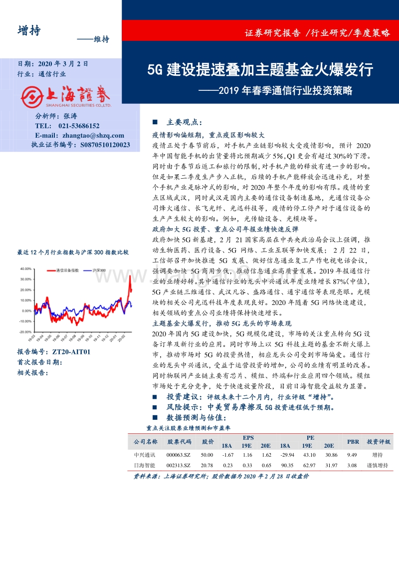 2019年春季通信行业投资策略：5G建设提速叠加主题基金火爆发行.pdf_第1页