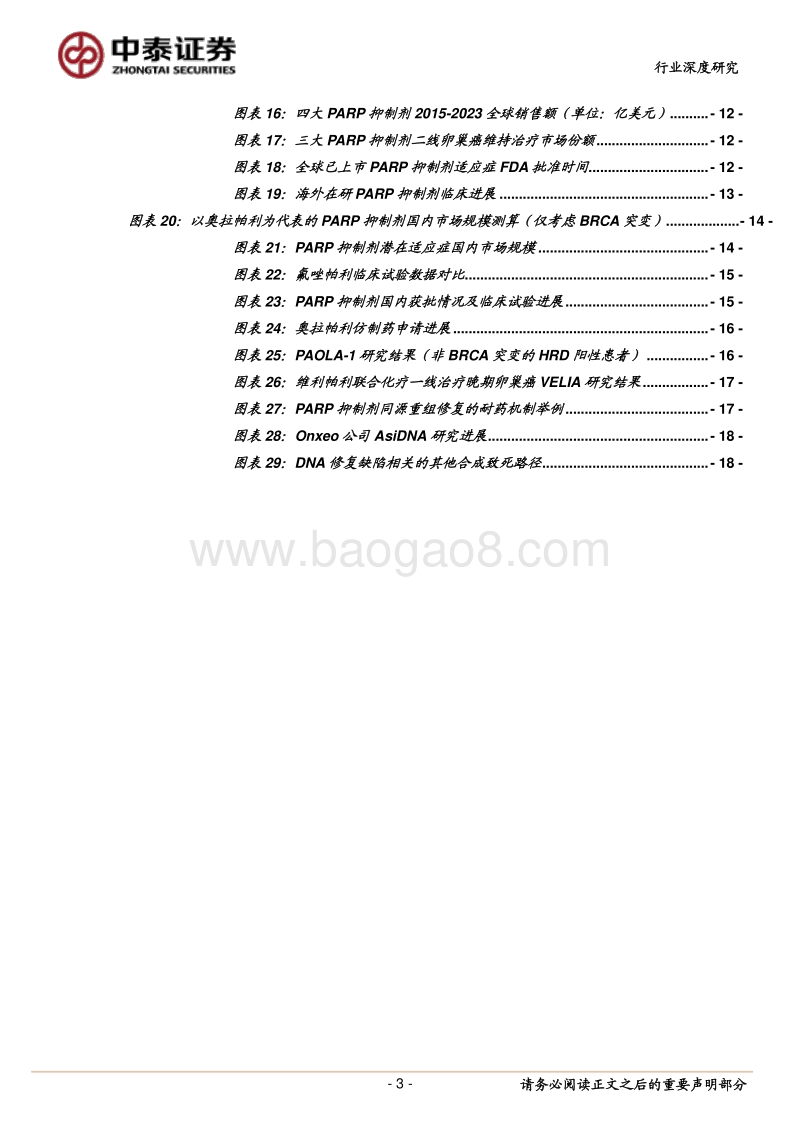 创新药梳理系列：适应症横跨多个癌种，PARP抑制剂前景广阔.pdf_第3页
