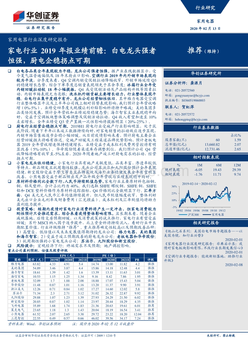 家电行业2019年报业绩前瞻：白电龙头强者恒强，厨电企稳拐点可期.pdf_第1页