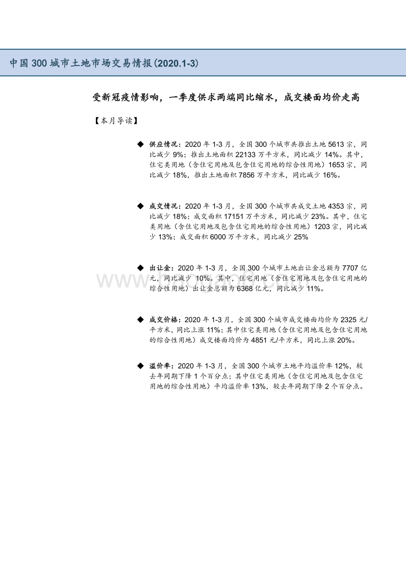 2020年一季度中国300城市土地市场交易情报.pdf_第1页