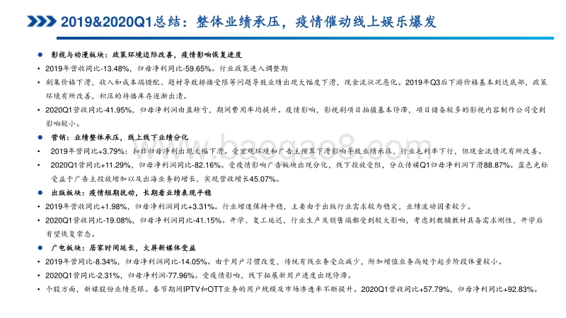 传媒行业2019年报&2020年一季度报总结：线上娱乐维持高景气，关注疫情后线下修复行情.pdf_第3页