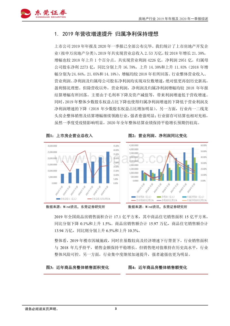 房地产行业2019年年报及2020年一季报综述：结算增速回落疫情影响逐步消退.pdf_第3页