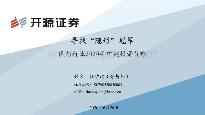 医药行业2020年中期投资策略：寻找“隐形”冠军.pdf_第1页