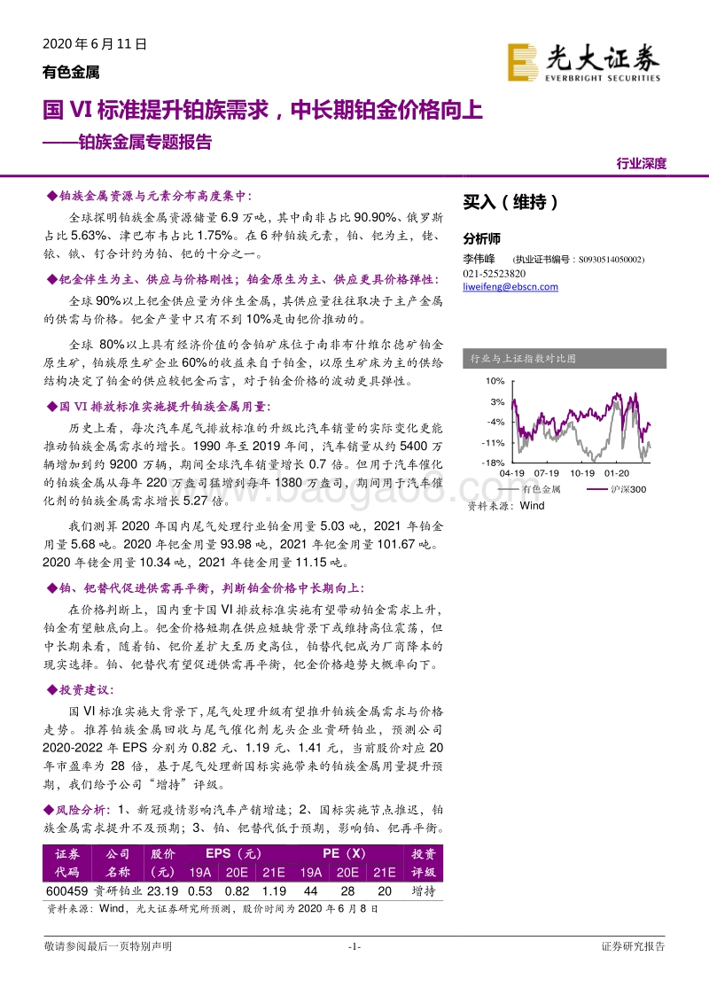 铂族金属专题报告：国VI标准提升铂族需求，中长期铂金价格向上.pdf_第1页