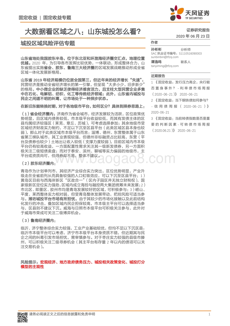 城投区域风险评估专题：大数据看区域之八：山东城投怎么看？.pdf_第1页