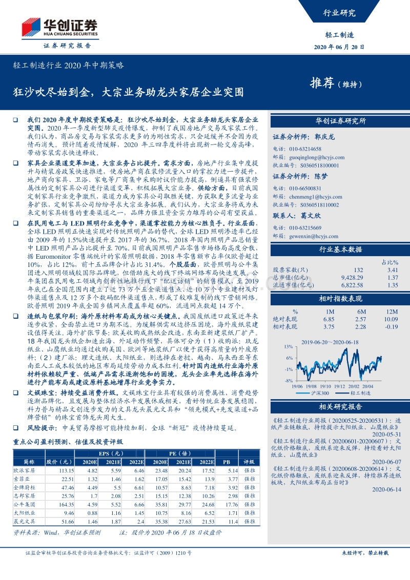 轻工制造行业2020年中期策略：狂沙吹尽始到金，大宗业务助龙头家居企业突围.pdf_第1页
