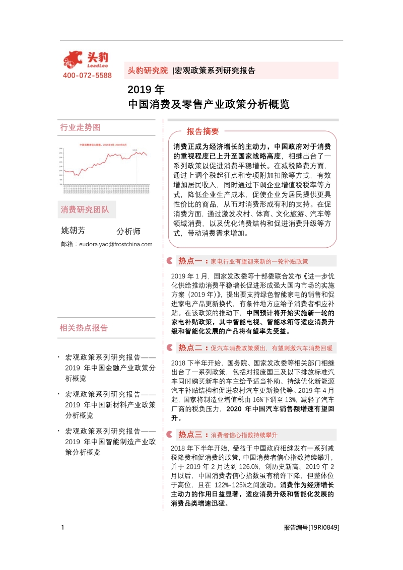 2019年中国消费及零售产业政策分析概览.pdf_第1页
