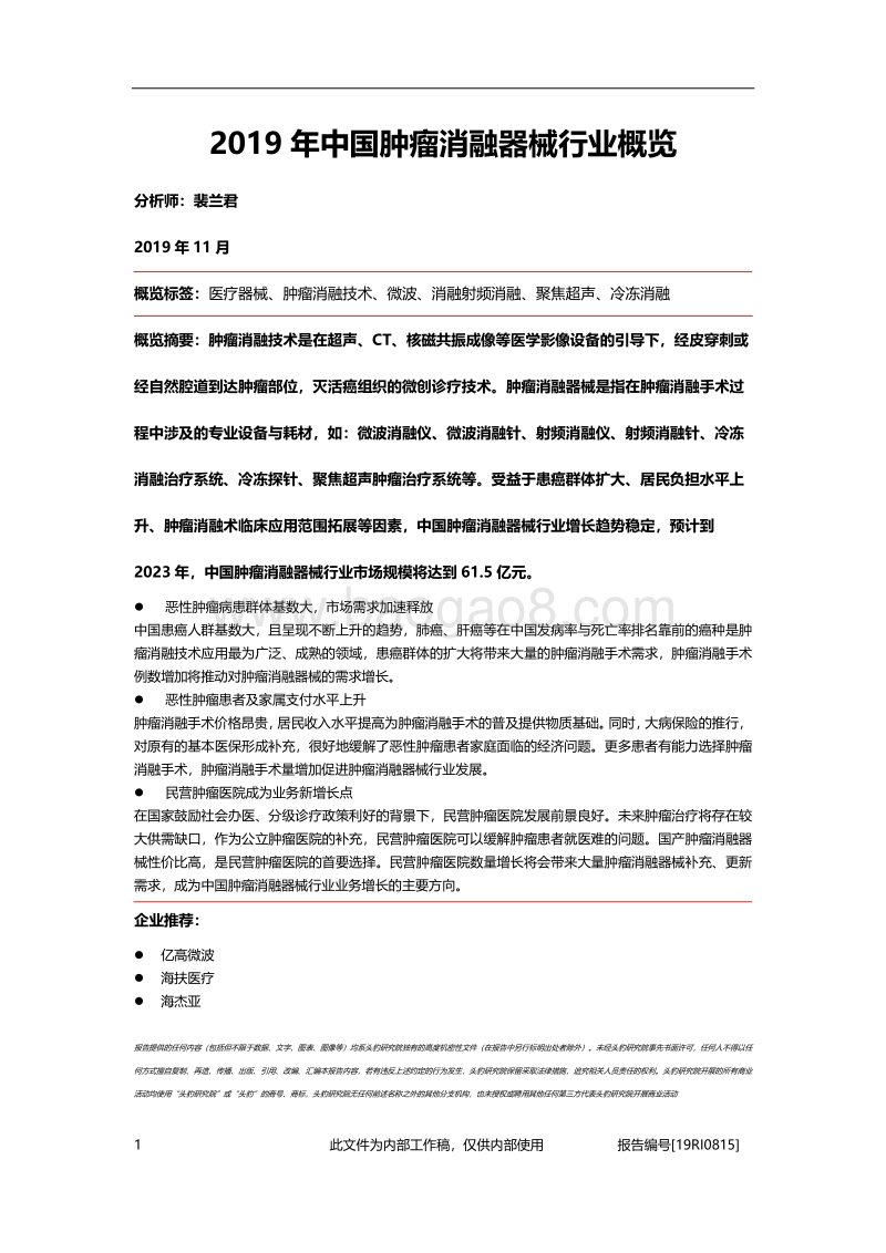 2019年中国肿瘤消融器械行业概览.pdf_第1页