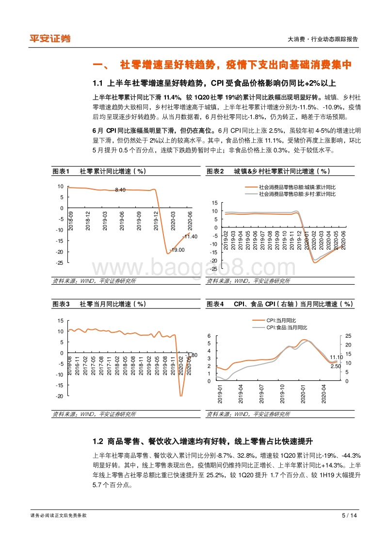 大消费行业2020年上半年数据观察：必选消费表现稳健，耐用、升级消费仍需观察.pdf_第5页