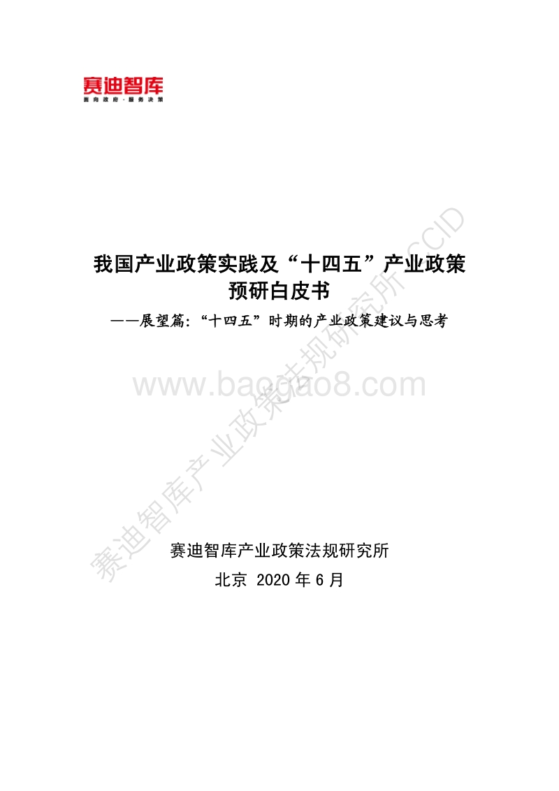 我国产业政策实践及“十四五”产业政策预研白皮书展望篇：“十四五”时期的产业政策建议与思考.pdf_第1页