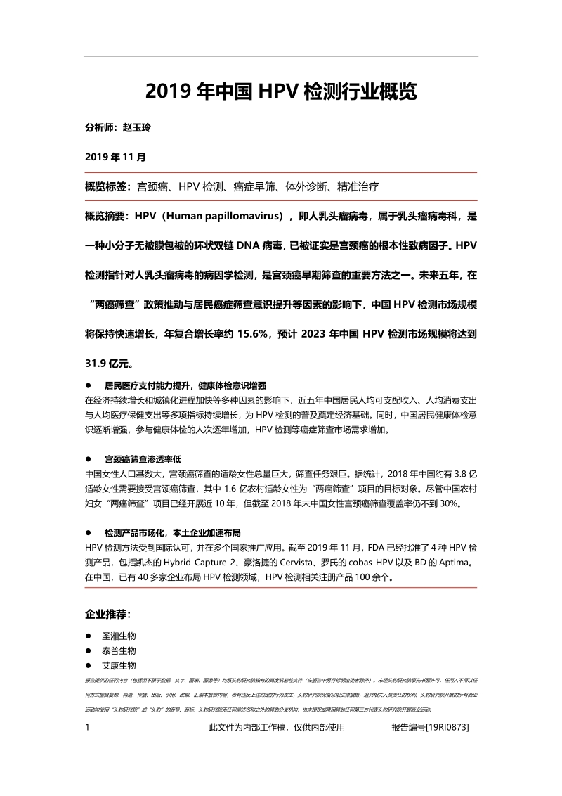 2019年中国HPV检测行业概览.pdf_第1页