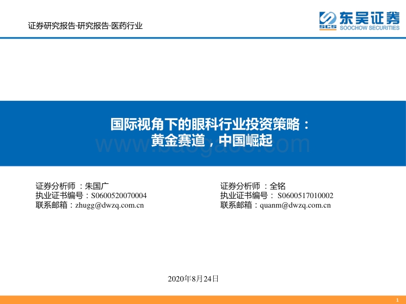国际视角下的眼科行业投资策略：黄金赛道，中国崛起.pdf_第1页